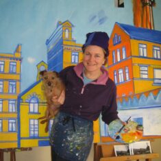 Wendy in her studio with Jimmy
